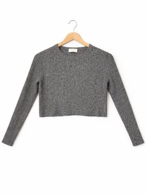 Babaton Aritzia Grey Marl Ribbed Cropped Sweater XS Wool Blend Minimalist